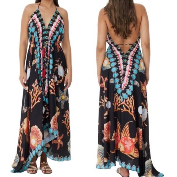 Ranees Other - RANEES Jeweled Starfish Sea Life Halter Maxi Dress or Coverup Black ONE SIZE